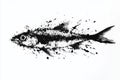 Ink Splash Fish on White Canvas: Detailed Art for Creative Projects. Royalty Free Stock Photo