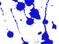 Ink splash, stains and strokes. Paint splatter. Blue blots on white background.