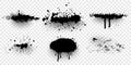 Ink splashes. Black inked splatter dirt stain splattered spray splash. Spray paint vector elements isolated on White