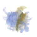 Ink splatter watercolour dye liquid watercolor macro spot blue yellow blotch texture isolated on white background