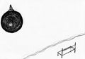 Ink style Illustration. Man on abstract moon.