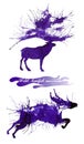 Wild hoofed animals. The deer and the wild bull. Natural cliparts for wedding design, artistic creation.