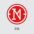 Ink Virtual Currency. Vector INK Element. Digital Coin Icon. Royalty Free Stock Photo