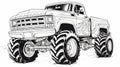 Ink Wash Monster Truck Coloring Page With Large Tires