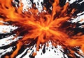 Ink water explosion effect. Orange fire flames