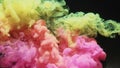 Ink water shot smoke cloud pink yellow color mix Royalty Free Stock Photo