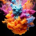 Ink in water. Splash paint mixing. Multicolored liquid dye. Abstract background color Royalty Free Stock Photo