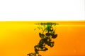 Ink in water splashing green yellow color background Royalty Free Stock Photo