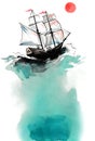 Sailing ship and sun Royalty Free Stock Photo