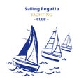 Ink yachts, sailing regatta for design posters, banners in different styles. Vector illustration, logo.