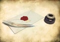 Inkstand with a quill near envelope Royalty Free Stock Photo