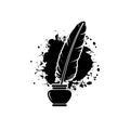 Inkwell and feather pen icon isolated on white background