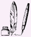 Inkwell, feather, pen