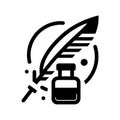 Inkwell and pen icon. Feather, pen, pen design concept. vector illustration of pen icon with ink. Royalty Free Stock Photo