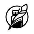 Inkwell and pen icon. Feather, pen, pen design concept. vector illustration of pen icon with ink. Royalty Free Stock Photo