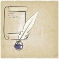Inkwell pen paper old background Royalty Free Stock Photo