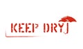 Inky Red Keep dry box sign isolated for logistics, deivery and cargo. Vector grungy Umbrella symbol Royalty Free Stock Photo