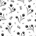 Inky Tulip Whispers Bloom Vector Seamless Pattern