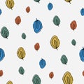 Inky wild meadow leaves seamless vector pattern background. Backdrop with hand drawn line art green orange, blue, red