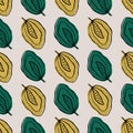 Inky wild meadow leaves seamless vector pattern background. Hand drawn line art backdrop with green and mustard color