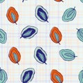 Inky wild meadow leaves seamless vector pattern background. Hand drawn line art cobalt blue and neon orange foliage in