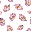 Inky wild meadow leaves seamless vector pattern background. White backdrop with hand drawn line art pink and yellow