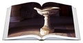 Inlaid marble holy water font in an Italian church (Italy) - Open book concept
