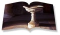 Inlaid marble holy water font in an Italian church (Italy) - Open book concept Royalty Free Stock Photo