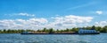 Inland cargo river ship loaded with sand in dutch river Royalty Free Stock Photo
