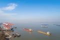 Inland container terminal with yangtze river Royalty Free Stock Photo