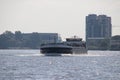 Inland freight ships on river Lek which transport seafreight to harbors in Germany and Switzerland Royalty Free Stock Photo