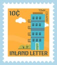 Inland letter, country town architecture postmark