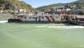 Inland shipping vessel, the YBBS on the Danube River pushing a loaded barge, Wachau Valley, Lower Austria
