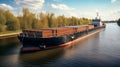 Inland waterway barge transports freight cargo efficiently.,AI, Generated, Generative