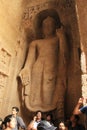 Inlay sculptures of buddha in rock cut cave