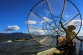 Inle fisherman and fishing tool in Inle lake Myanmar Burma Royalty Free Stock Photo