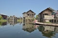 Inle Lake Canoe floating wooden house Royalty Free Stock Photo