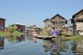 Inle Lake Canoe floating wooden house Royalty Free Stock Photo