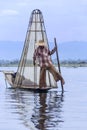 Inle Lake - Leg Rowing Fisherman - Myanmar (Burma) Royalty Free Stock Photo