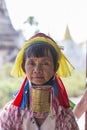Padaung Tribal woman poses for a photo in Inle lake, Myanmar, Burma The Padaung-Karen long-necked tribe women are minority of