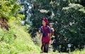 INLE LAKE, MYANMAR- SEPTEMBER 26, 2016: Unidentified burmese woman wearing traditional clothing