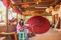 Inle Lake region, Myanmar (Burma)- March 13,2018, traditional colorful paper umbrella shop, decorative