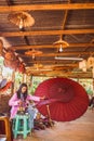 Inle Lake region, Myanmar (Burma)- March 13,2018, traditional colorful paper umbrella shop, decorative