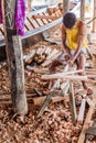 INLE, MYANMAR - NOVEMBER 28, 2016: Boat builder at Inle lake, Myanm