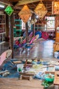 INLE, MYANMAR - NOVEMBER 28, 2016: Interior of a traditional umbrella workshop at Inle lake, Myanm