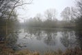 Inlet in a park on a foggy day Royalty Free Stock Photo