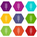 Inlet spike icon set color hexahedron