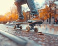 Inline skater performing tricks in a skate park Royalty Free Stock Photo