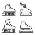 Inline skates icons set, outline style