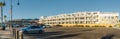 Inn at the Pier Cypress Beach House, an oceanfront hotel at Pismo Beach, California. Panoramic view from Pismo Beach plaza